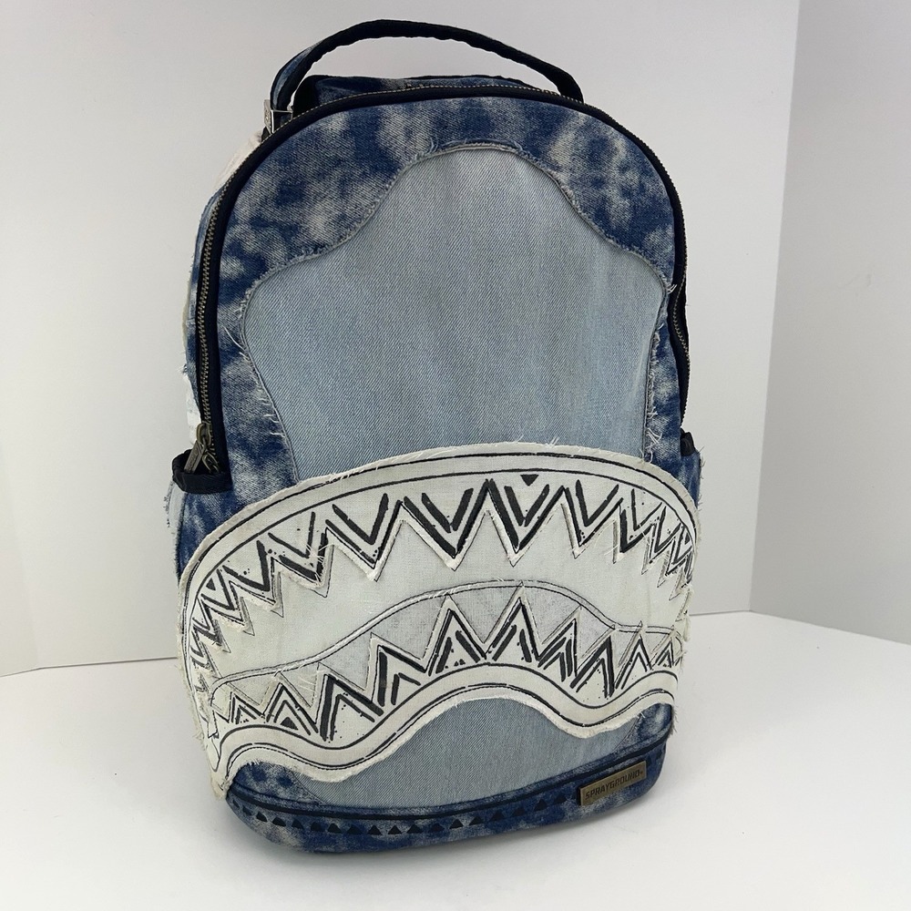 SPRAYGROUND x Sandflower A.i African Intelligence Denim Backpack Shark Mouth